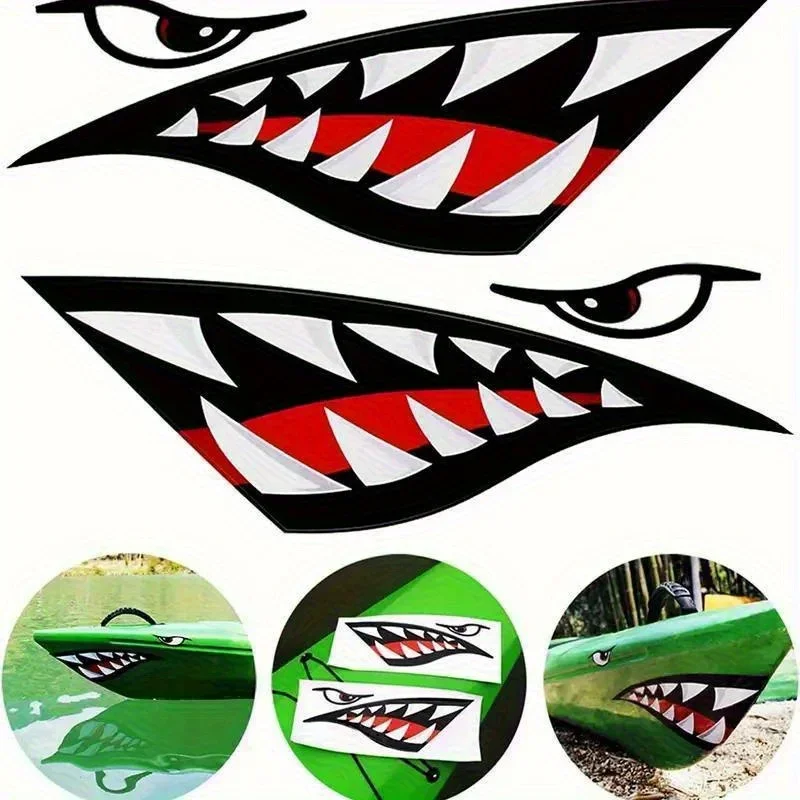 1pair Creative Shark Mouth Car Sticker Waterproof Durable Vinyl Decal For Truck SUV Motorboat Body Modification Decor