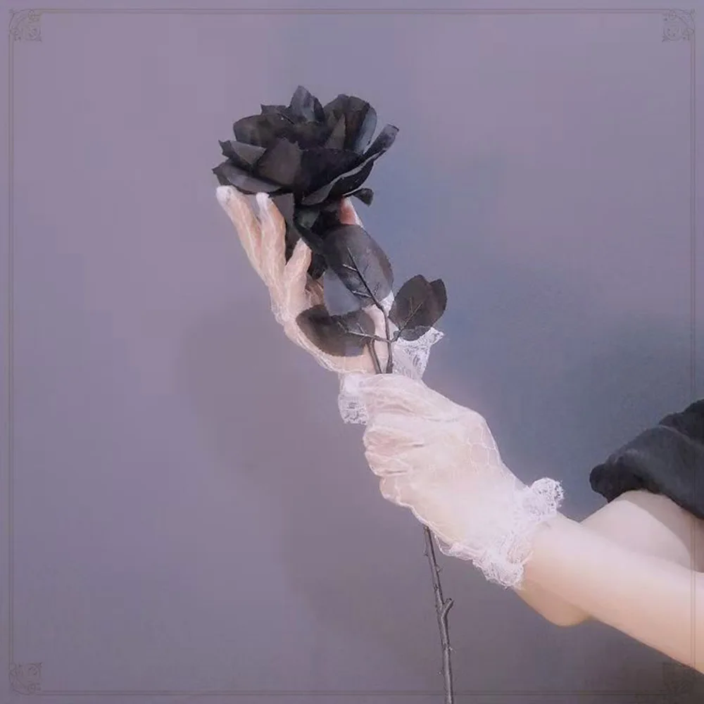 Retro See Through Lace Gloves Bridal Wedding Full Finger Gloves Banquet Performance Dinner Dress Accessories Mesh Hand Sleeves