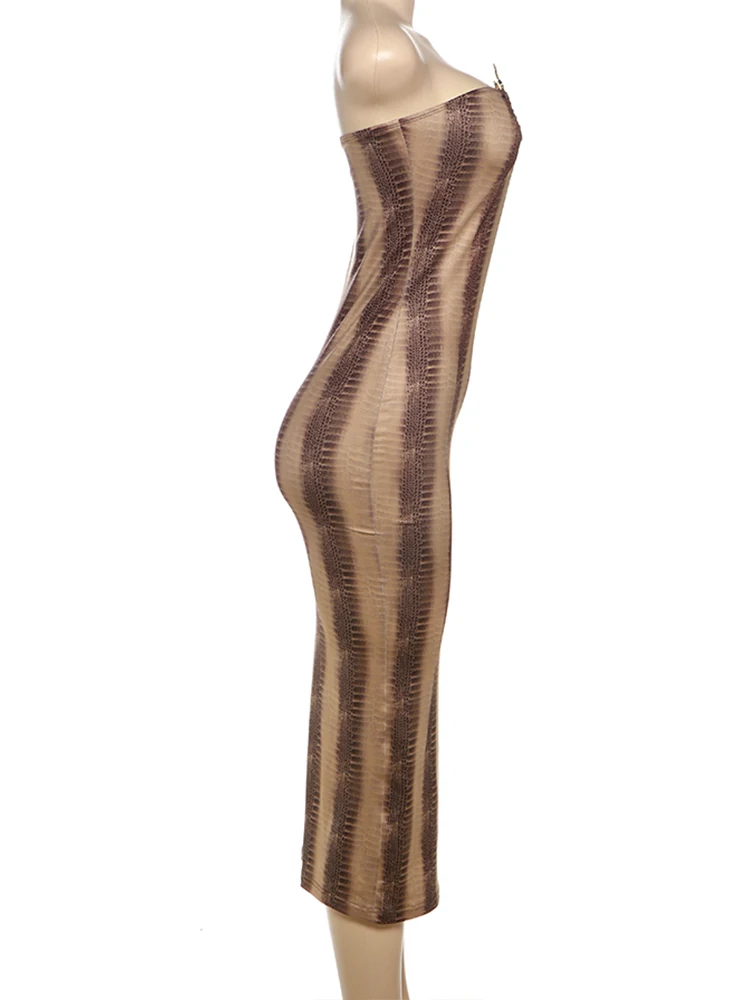 Weird Puss Gradient Strapless Dress Women Metal Rings Low-Neck Backless Skinny Peach Hip Midnight Club Party Trend Long Bodycon