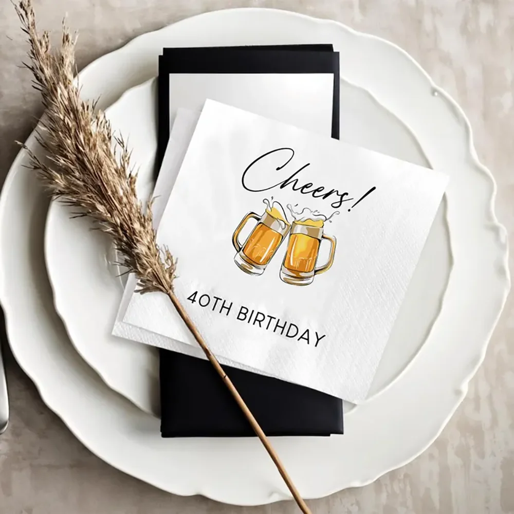 20 Stück Cocktail-Papierservietten „Cheers To 40 Years Old“, lustige Dekoration für die 40. Geburtstagsfeier, Dessertservietten, elegantes Geschenk für Frauen – Detail 1