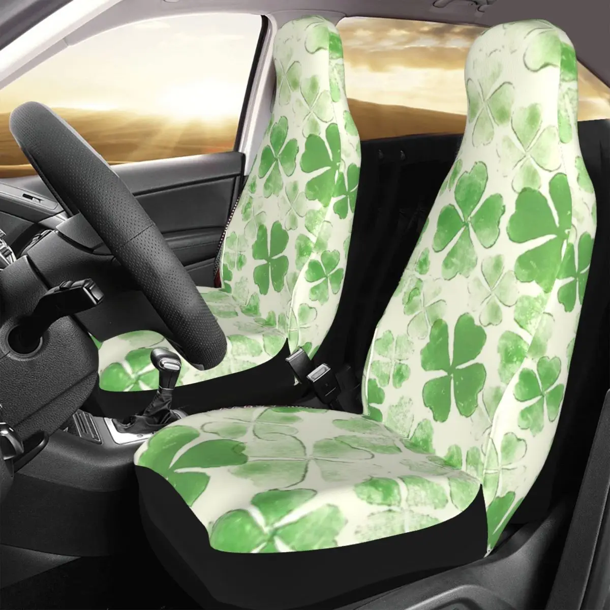 Clover All Over Car Seat Cover Custom Printing Universal Front Protector Accessories Cushion Set