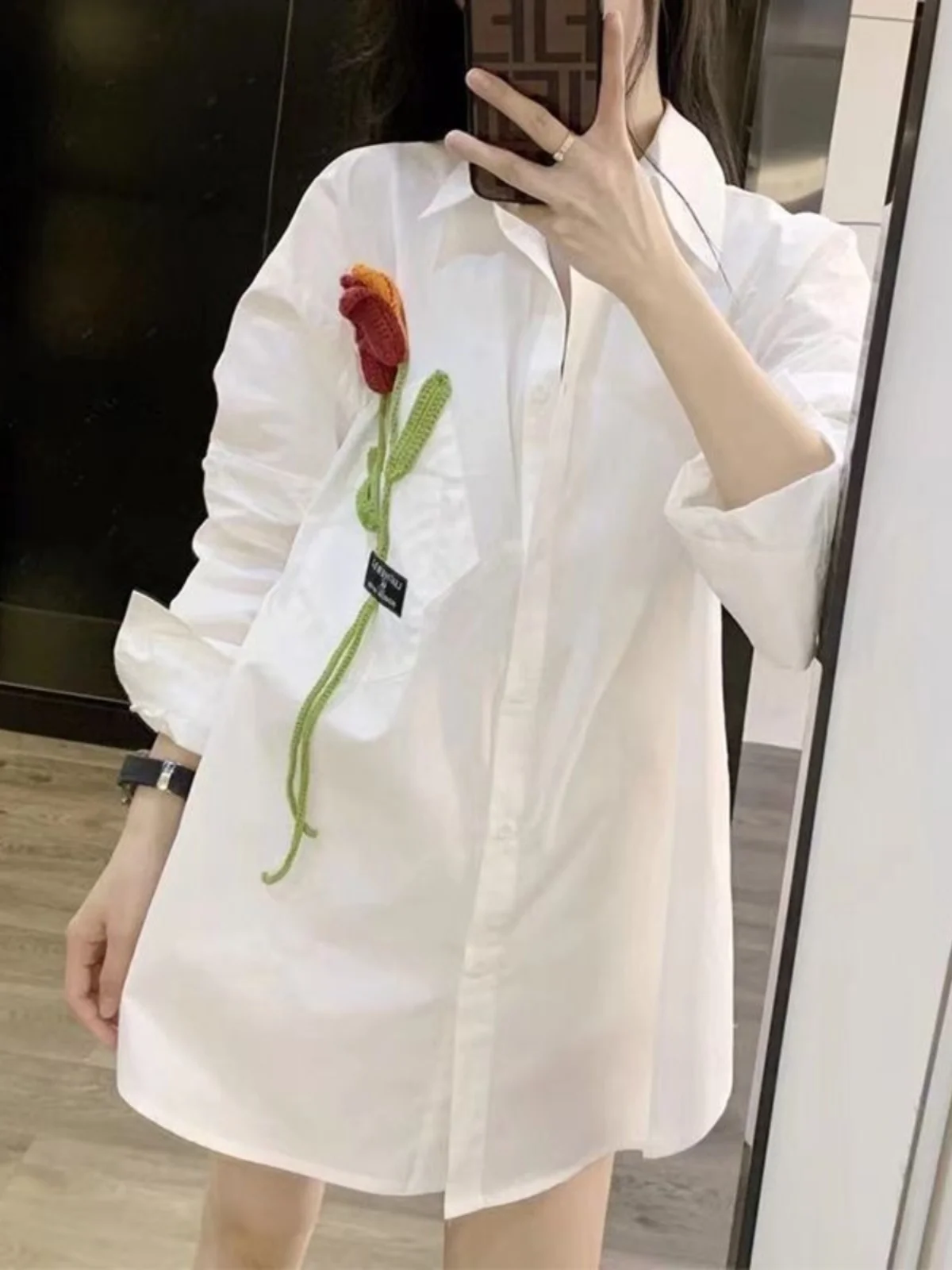 화이트 루즈 롱 스웨트셔츠 여성용 봄 가을 신상 프리미엄 퀄리티 아우터웨어 한국 스타일 출퇴근 패션