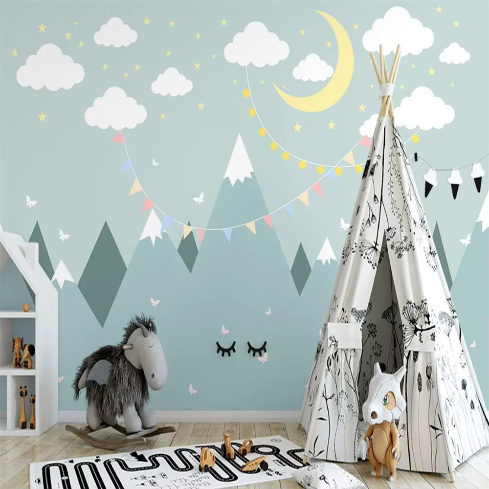 

Custom Simple starry sky valley cartoon wallpaper for children's room 3D Photo Wallpapers for Living Room TV Sofa Home Decor