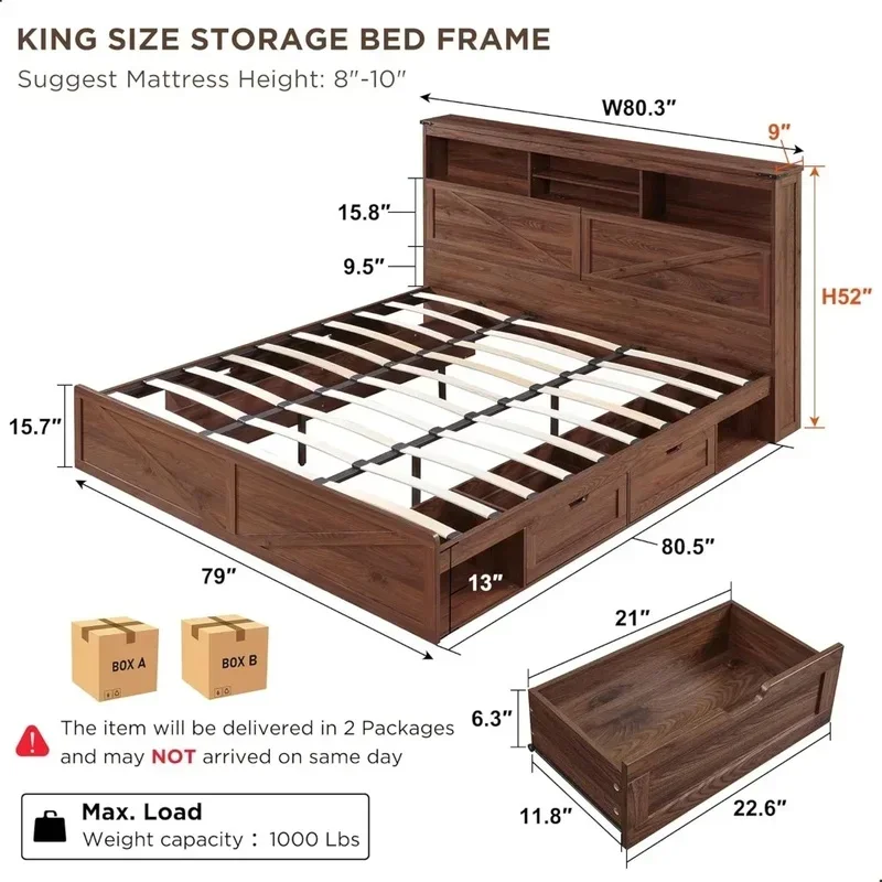 Size Wood Bed Frame with 52