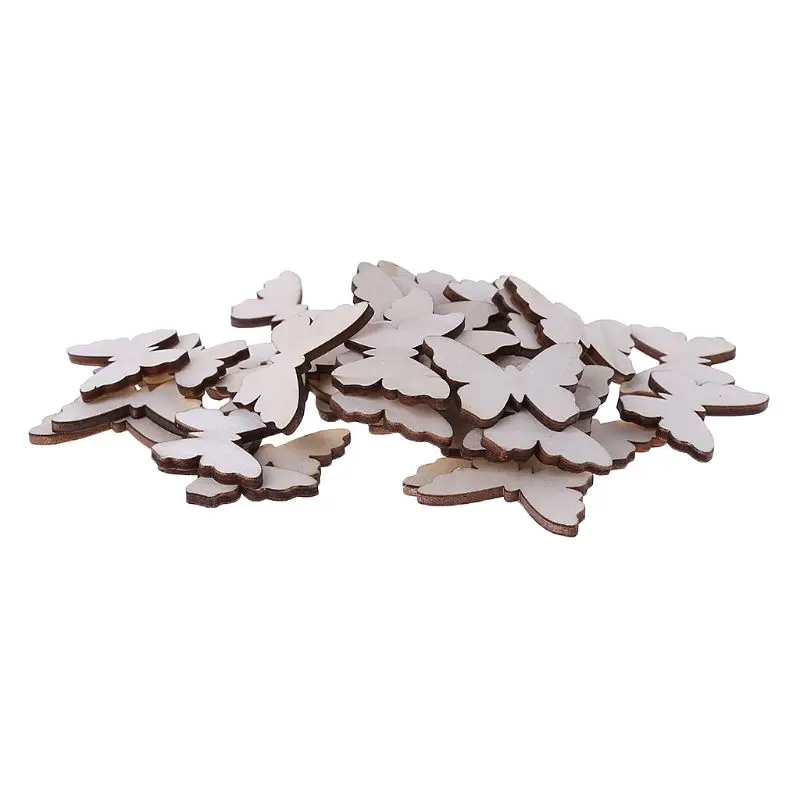 50Pcs/Bag Cut Butterfly Embellishment Wooden Craft Wedding Decor