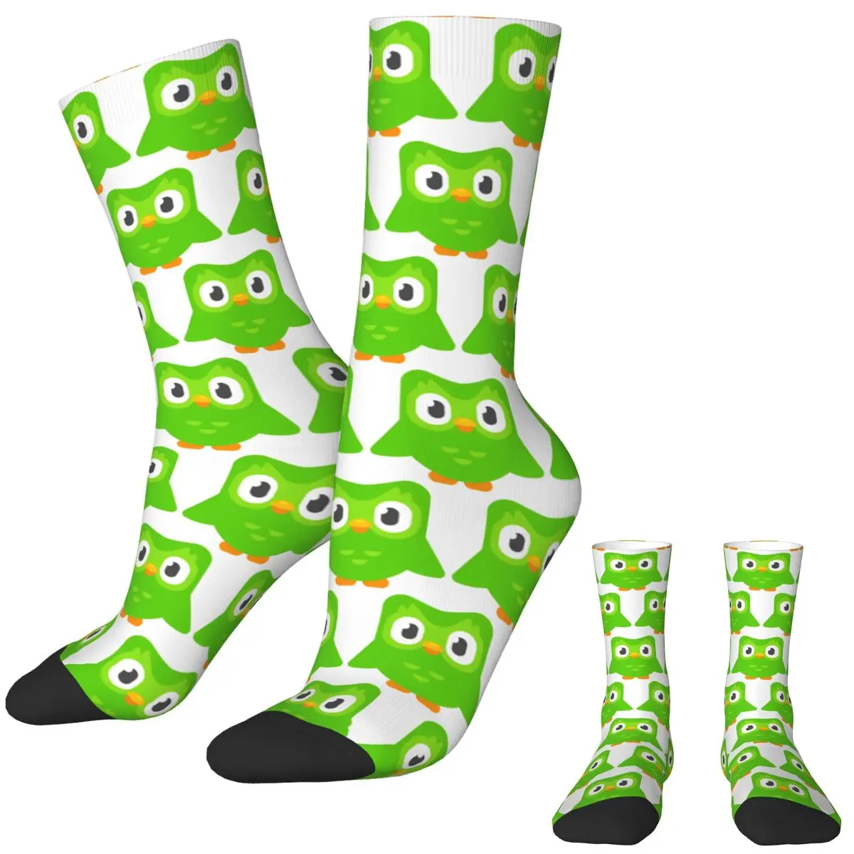 Duolingo Owl Duo Logo Socks Novelty Stockings Men Warm Soft Skateboard Socks Winter Printed Non-Slip Socks