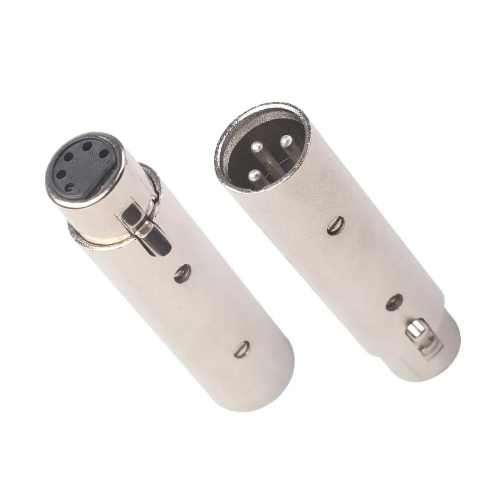 3 Pin To 5 Pin Converter 3 Pin XLR To 5 Pin DMX Or 5 To 3 Converter 73mm XLR 5 To 3 Adaptor Connector Replace Replacement Silver