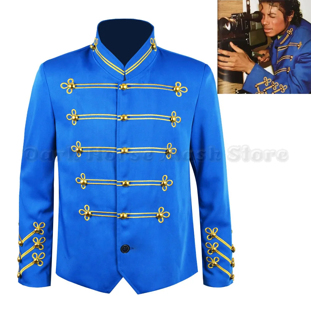 Herren Halloween Michael Jackson Cosplay Kostüme Mittelalterlicher Stil Retro Bankett Blaue Manteljacke Halloween-Kostüm