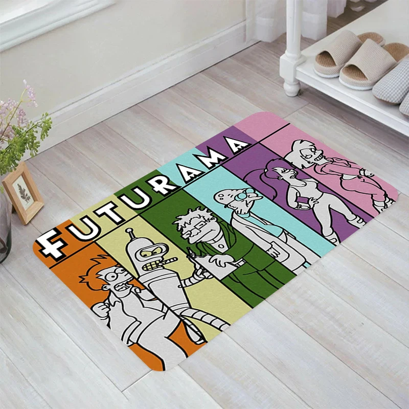 F-Futurama Cartoon Floor Mat Home Carpet Entrance of House Balcony Carpets Room Mats Rugs Kitchen Rug Foot Doormat Door Bathroom