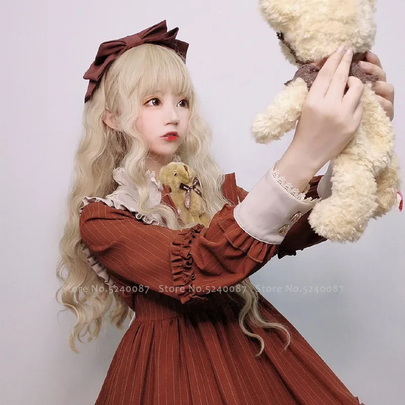 Peluca de Anime japonés para mujer, peluca de princesa Lolita, elfo, fiesta de carnaval, escenario, actuación, accesorios, muñeca Kawaii, pelo largo y rizado