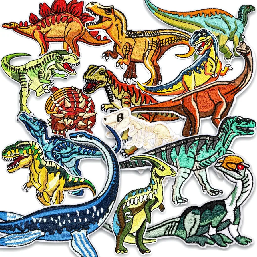 Iron On Patches for Clothes Dinosaur Clothing Stickers Fabric Sewing Embroidered Patch Thermal Adhesive Applique Fusible Badges