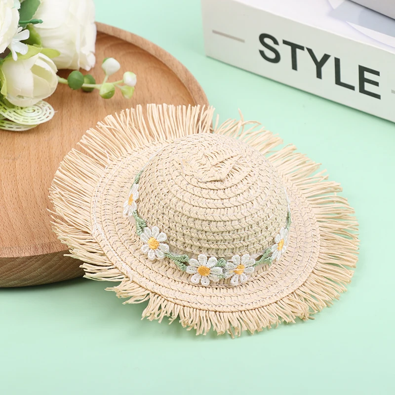 1Pc Dollhouse Flower Straw Hat With Bow Handmade Sun Cap For 1/6 Doll Cute Doll Decoration Hat Accessories Children's Toy Gift