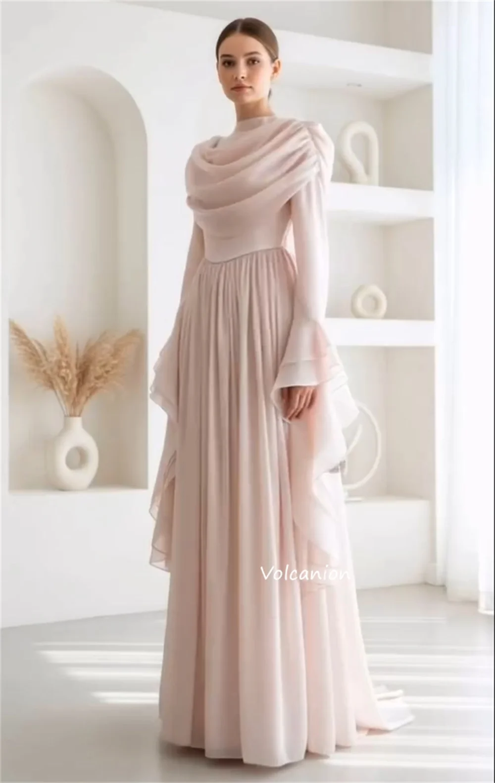 Vestidos largos personalizados de estilo chino con pliegues de gasa, corte en A, cuello alto, ocasiones a medida, moda de noche Formal