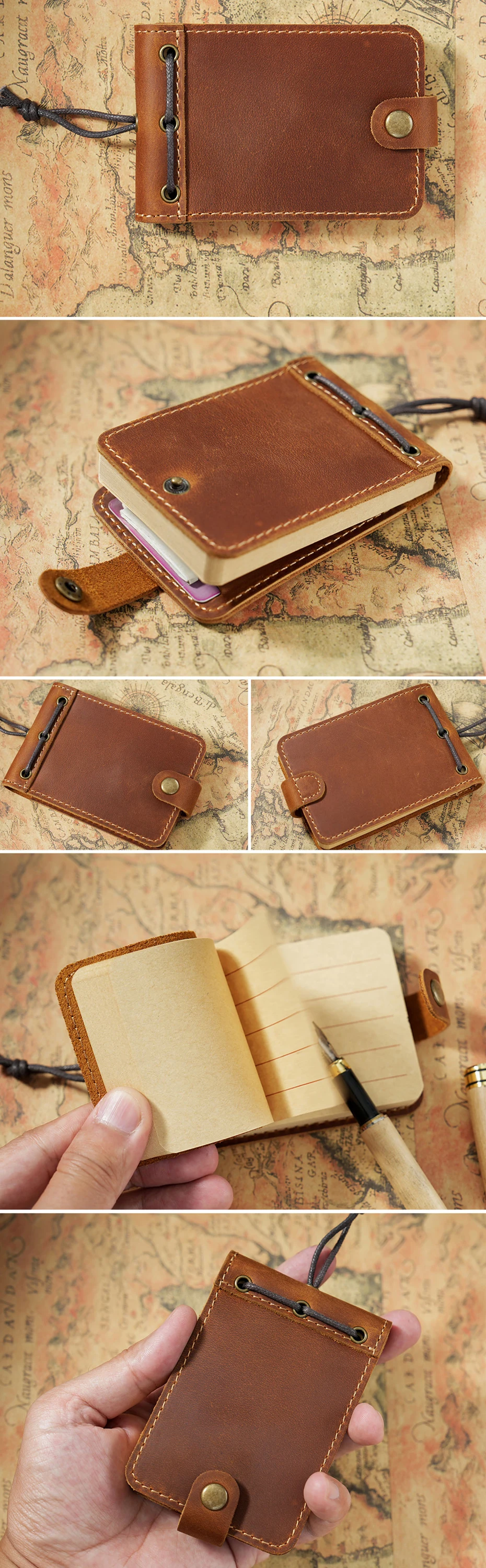 Tragbares Leder-Notizbuch, Mini-Notizblock, Skizzenbuch, Tagebuch, Reise, Büro, Schulbedarf – Detail 1