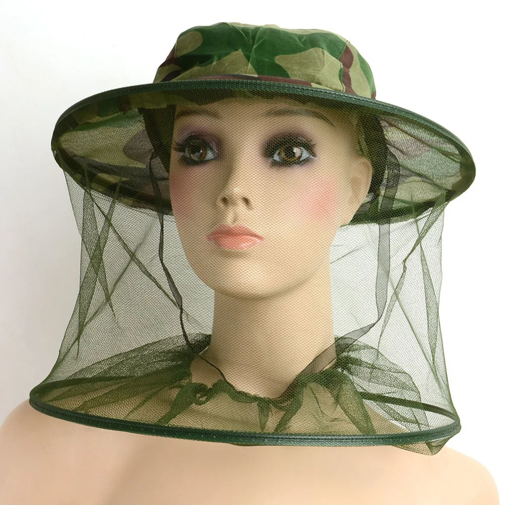 

2Pcs Camouflage Insect Resistance Cap with Elasticated Neck Fine Mesh Net for Outdoor Activities Bee Feeding Resistance Cap