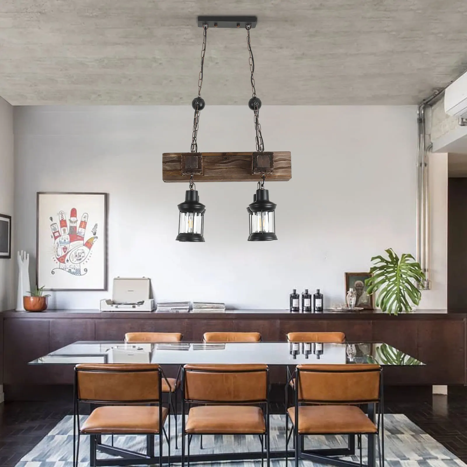 

Vintage 4 Lights Ceiling Lamp Wooden Chandelier Industrial Hanging Pendant For Restaurant Bar & Home Application