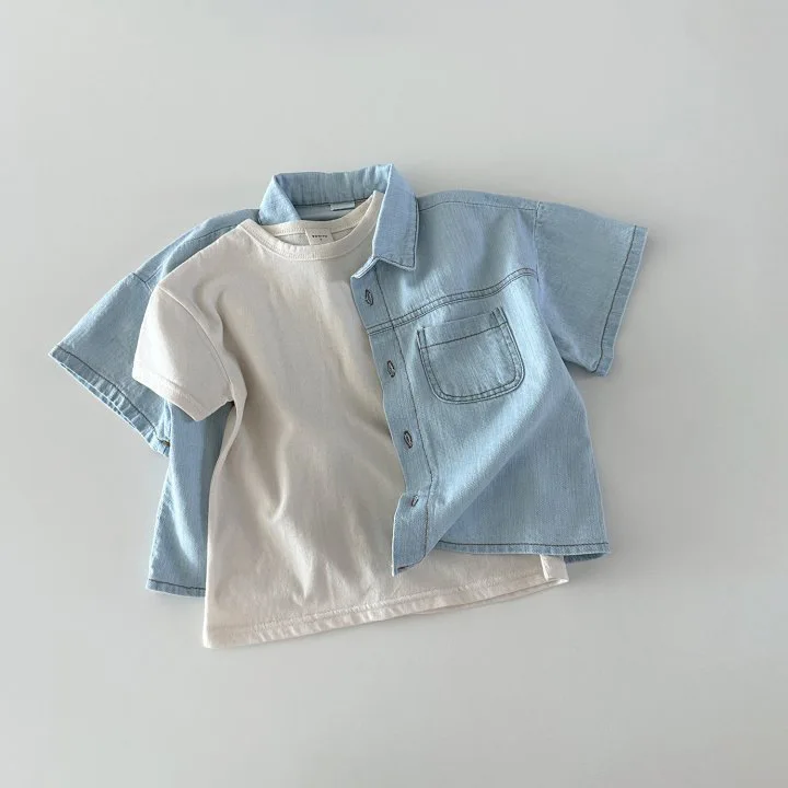 Solid Denim Suit Baby Spring Autumn Long-Sleeved Denim Shirt Jacket Trousers Two-Piece Baby Boys Girls Simple Casual 2PCS