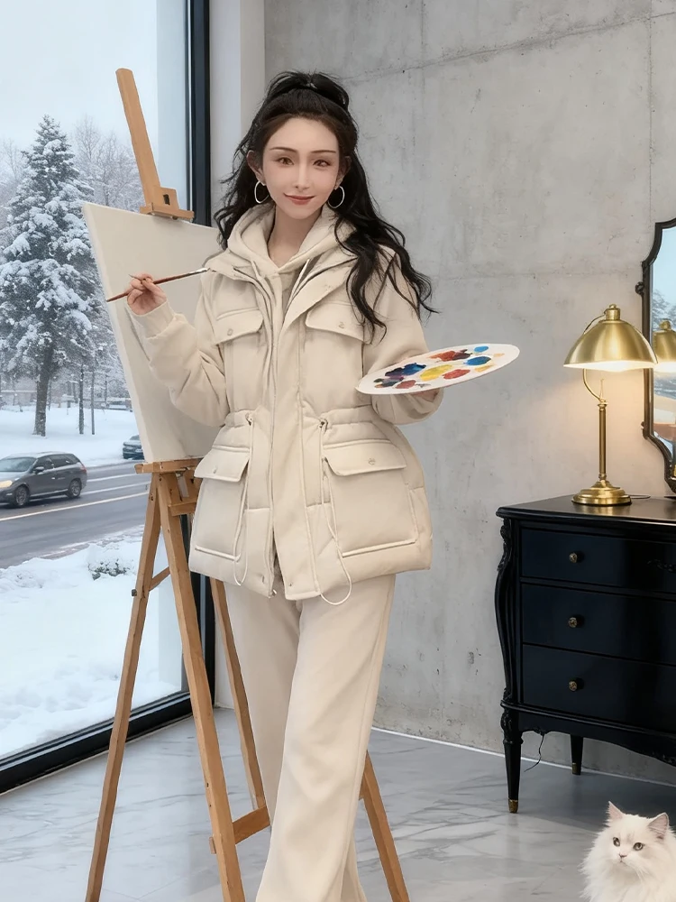 Conjunto de pantalones de pierna ancha Jaet de algodón con forro de Fce para mujer, conjunto de piezas de camiseta informal Spor Lazy Sle, recién llegado de invierno