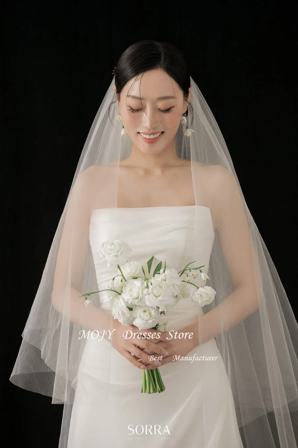 ชุดแต่งงานแบบเกาหลี Mojy แบบเปิดไหล่ สายเดี่ยว ผ้าออร์แกนซ่า ทรงเอไลน์ ชุดเจ้าสาวหรูหรา ยาว สำหรับถ่ายภาพ ผู้หญิง รับตัดตามสั่ง ปี 2025