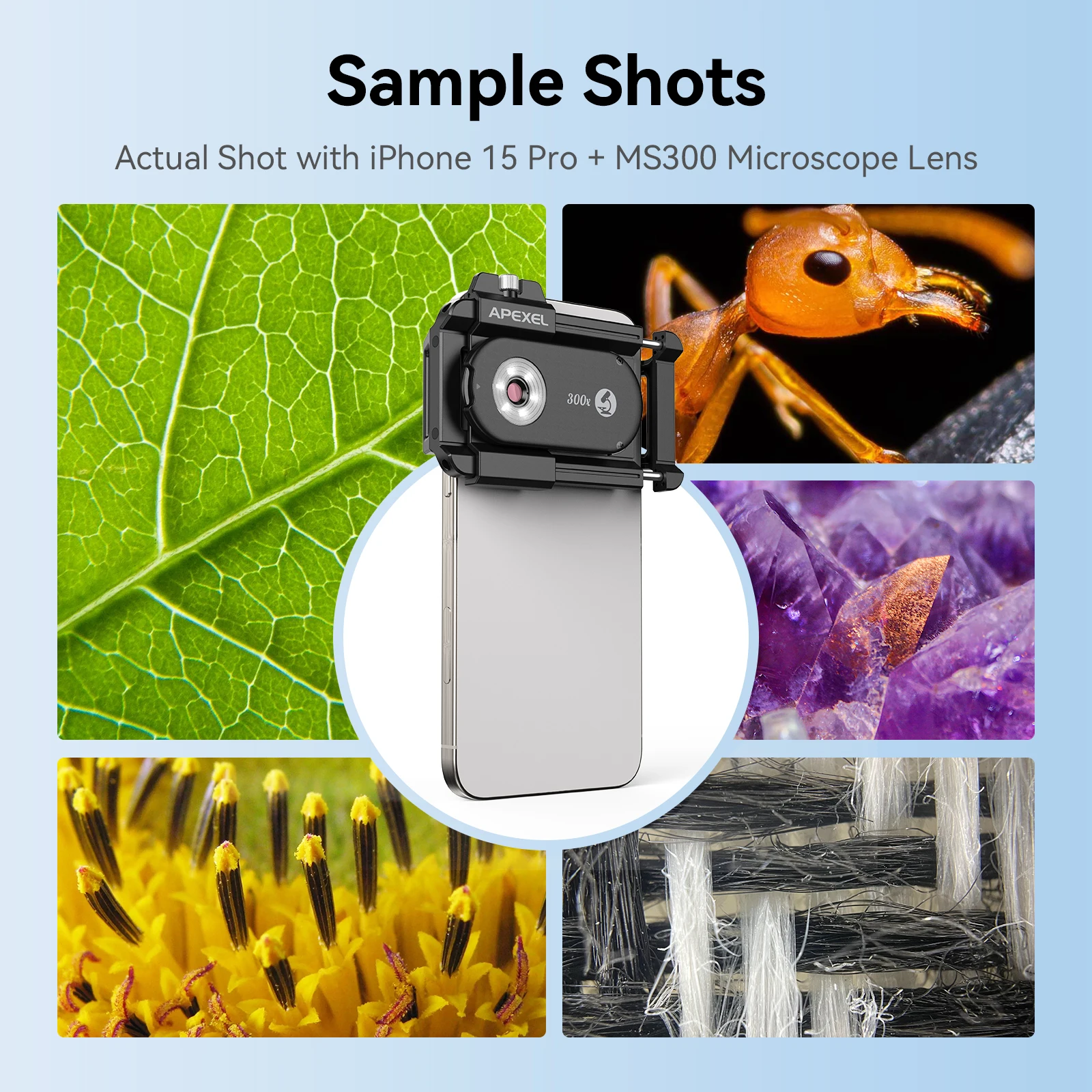 APEXEL 300X Magnifier Microscope For Phone Lens With LED CPL Microscope Lens Kits