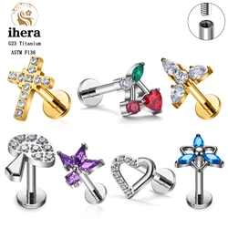 G23 Titanium Piercing Stud Earrings for Women Cherry Cross Heart Shaped 16G CZ Ear Tragus Cartilage Helix Daith Pierc Jewelry