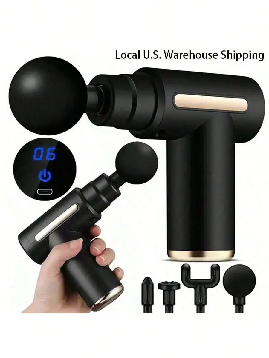 

Пистолет для массажа глубоких тканей, ручной ударный массажер для мышечной боли — 6 скоростей и 4 головки, облегчение спины и шеи