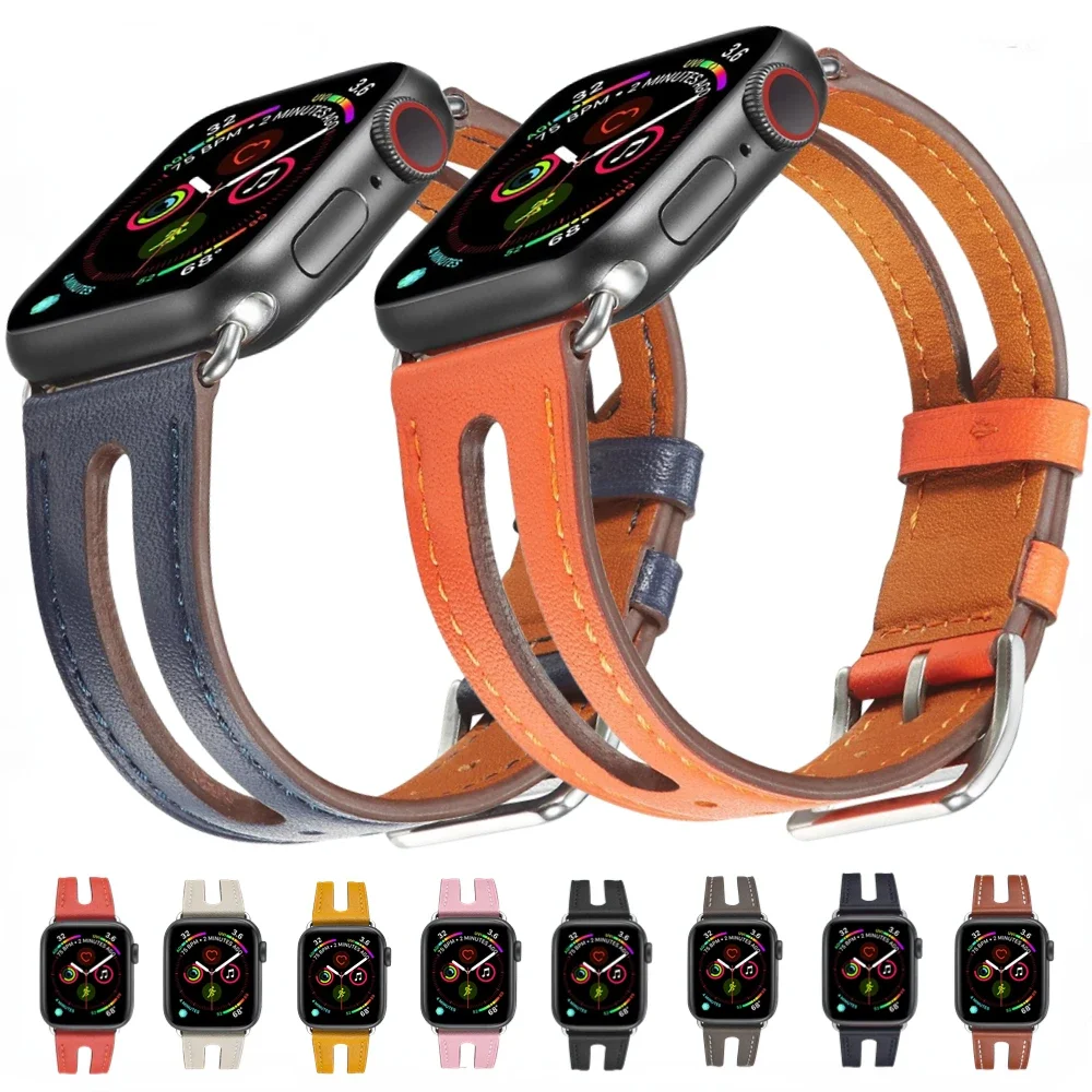 

Ремешок из коровьей кожи для Apple Watch Band 49 мм 46 мм 45 мм 41 мм 44 мм 40 мм 42 мм, браслет с окошком для iWatch Ultra 10 9 8 7 6 5 4 3 SE