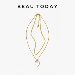 BEAUTODAY Classic Necklaces Women 18K Gold Plated Brass Pinctada Albina Oval Pendants Female Accessories Handmade 93046