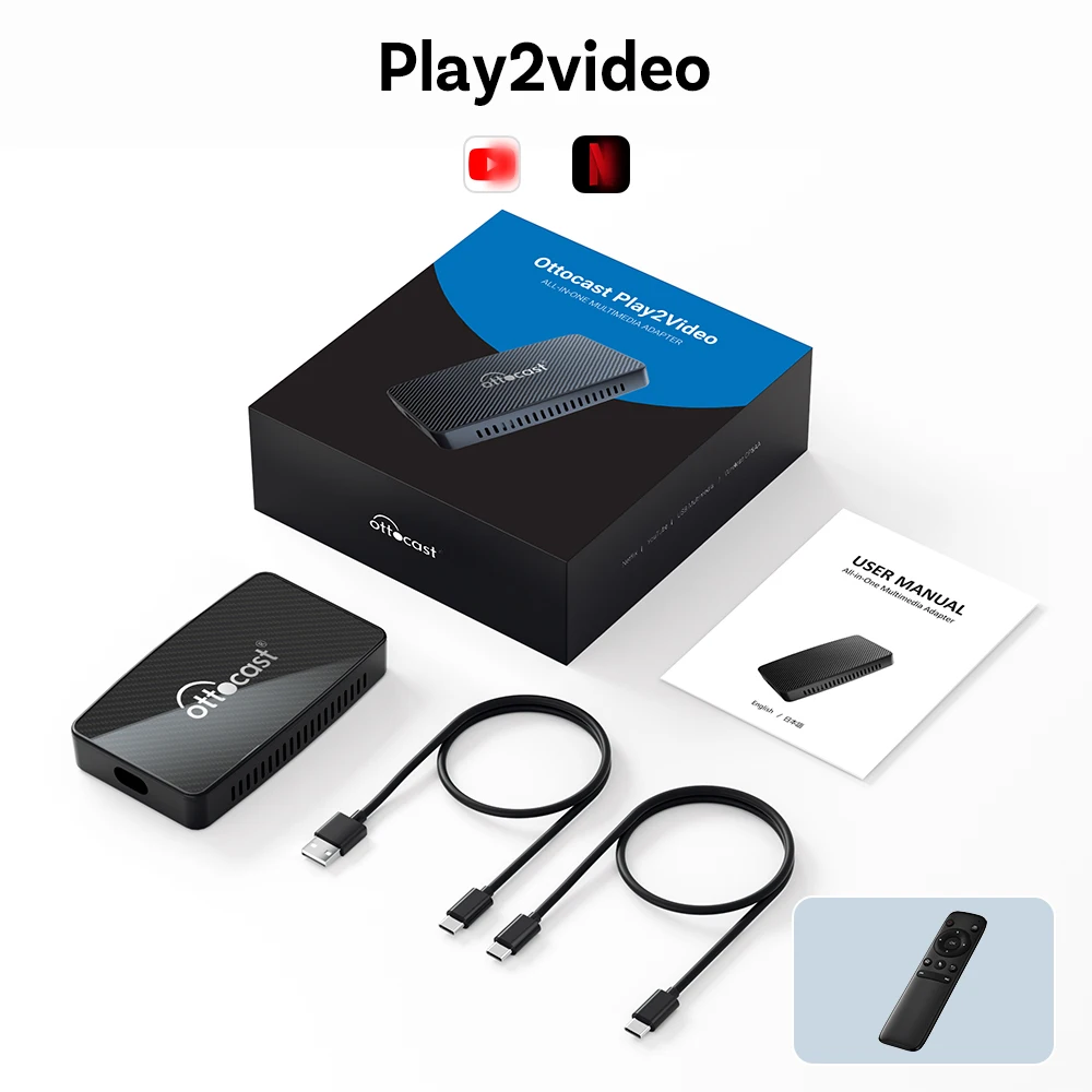 OTTOCAST Play2Video Pro Video TV Box Unterstützung für Youtube Netflix Wireless CarPlay Android Auto Playback Auto Dongle Adapter