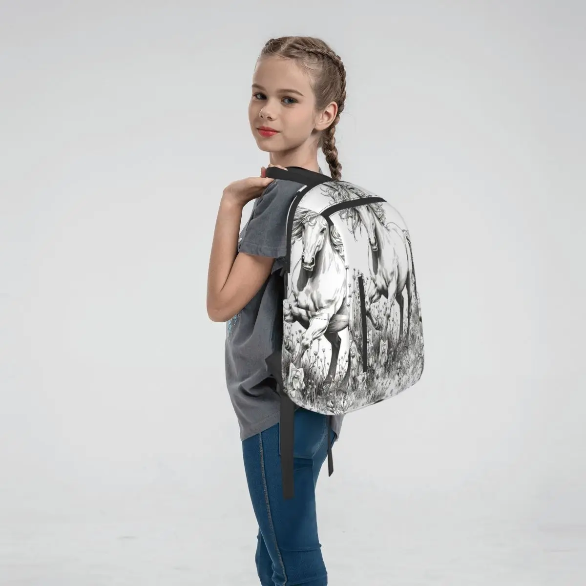 Animal White Horse Painting Art Backpack Large Capacity Boys Girls BookBag School Bag Shoulder Bags for Men Women