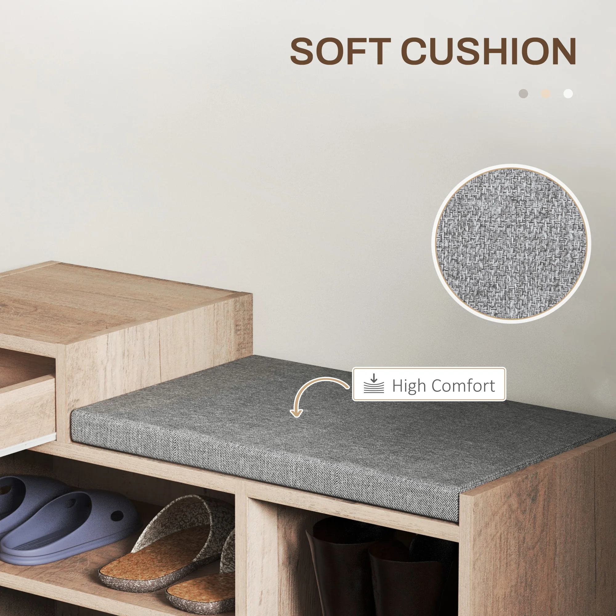 HOMCOM Upholstered Entryway Shoe Bench with Storage Drawer Distressed Grey
