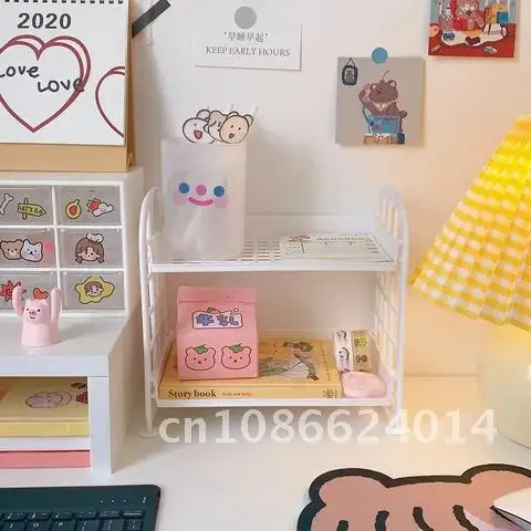 

Desktop Double-Layer Storage Rack INS Multifunctional Foldable Desk Plastic Rack Desk Cosmetics Debris Tidy Artifact