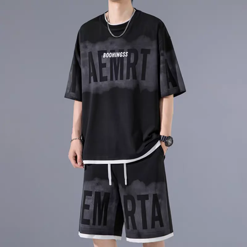 

Youth sports suit ice silk breathable men's new short sleeved summer cool shorts two-piece loose set