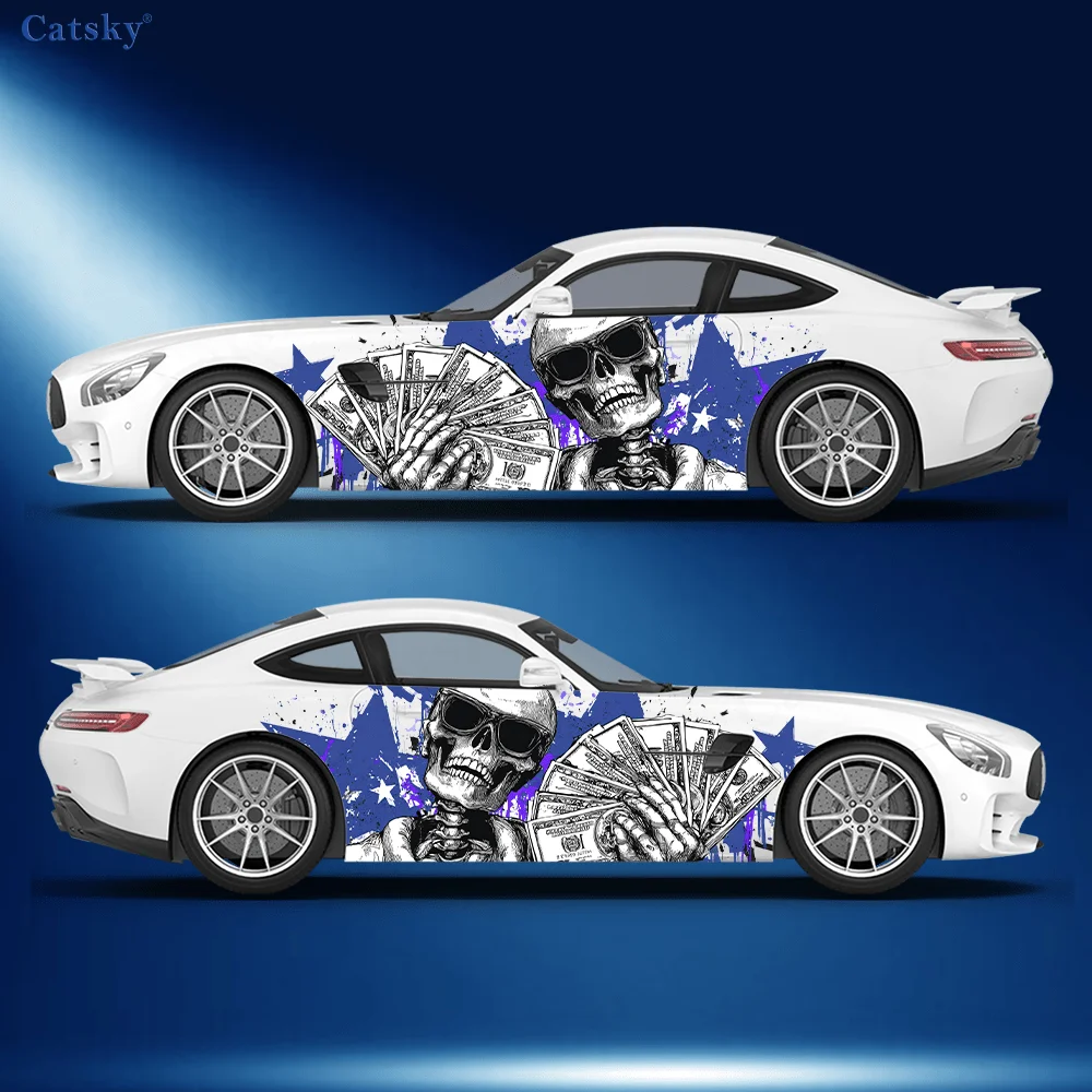 Skeleton Money Colorful Car Vinyl Wraps Decal Self-adhesive PVC Sticker Suitable for Trucks SUV Decoration Auto Accessories Gift