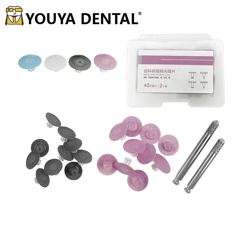 40pcs Dental Composite Finishing Polishing Disc Stem Discs + 2pcs Mandrel Dental Polishing Disc Kit