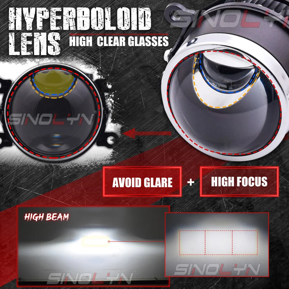 Sinolyn Hyperboloid Fog Lights Bi LED PTF Fog Lenses For Ford FOCUS 2 3/Ecosport/MK2/FIESTA MK7/FUSION/TRANSIT LED Car Lamps DIY