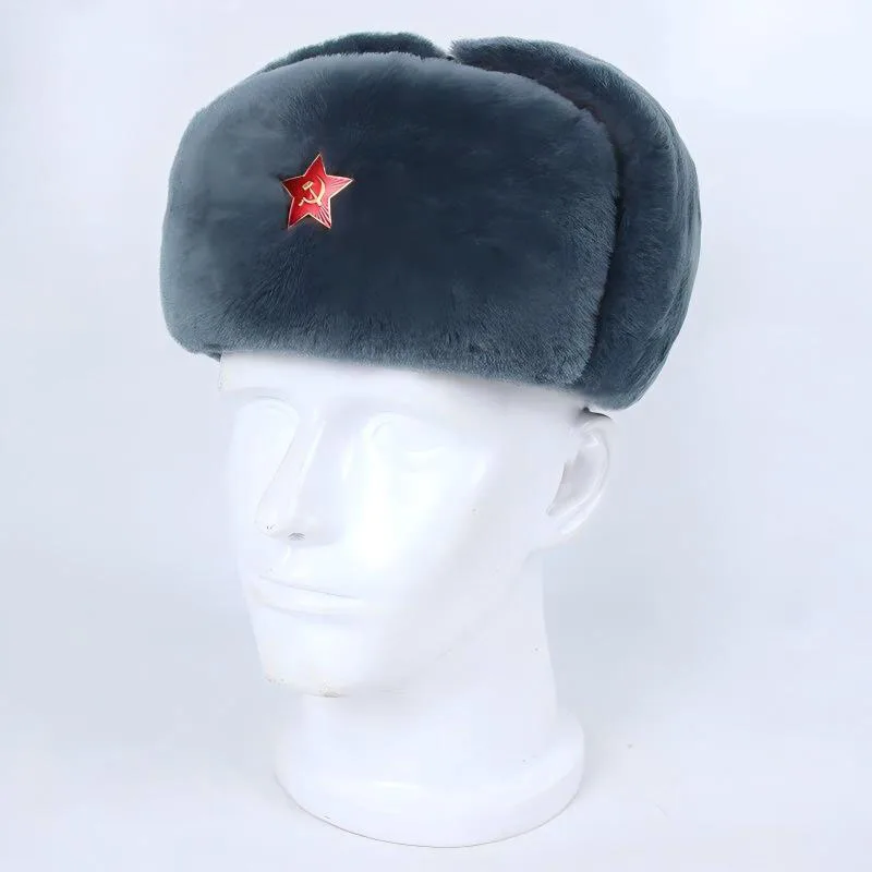 Reproduction Of Soviet Union Russian Ushaka Cotton Hat M69 Red Army Star Grey Winter Hat Plucked Lei Feng Hat