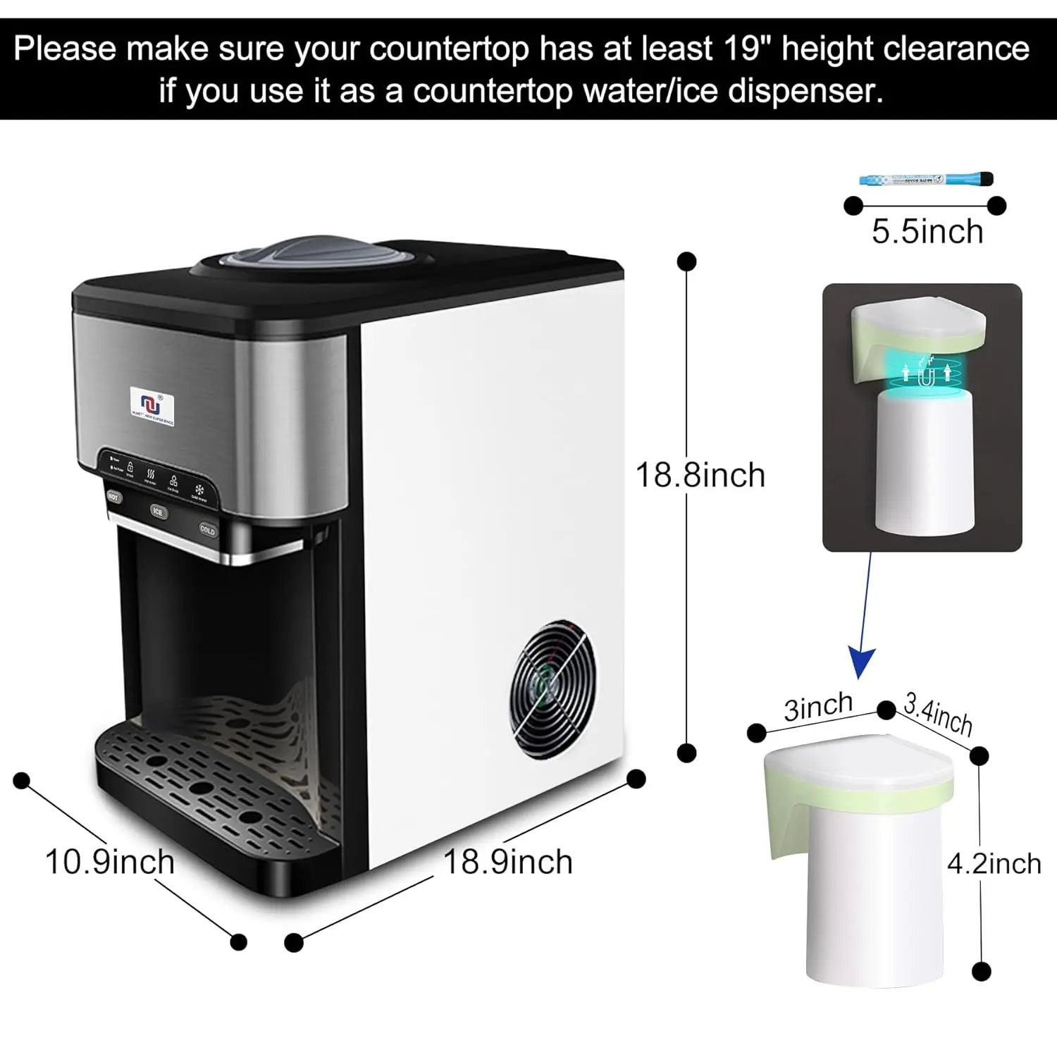 Дозатор воды, 44 фунта льда ежедневная верхняя загрузка дозатор воды 5 галлонов W. 4 фунта, 3 в 1, портативный водяной охладитель, встроенный льдогенератор