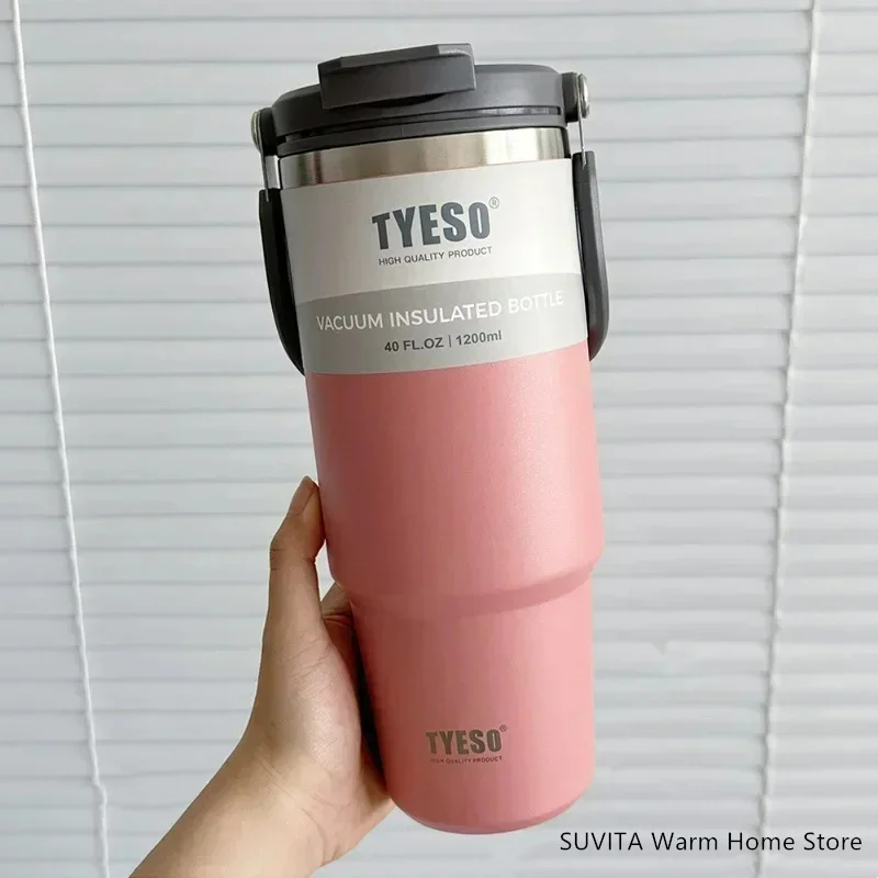 Tyeso Tumbler Kaffeetasse Edelstahl Vakuum Thermoisolierter Becher Große Kapazität Doppelte Getränke Auto Wasserflasche Reisebecher
