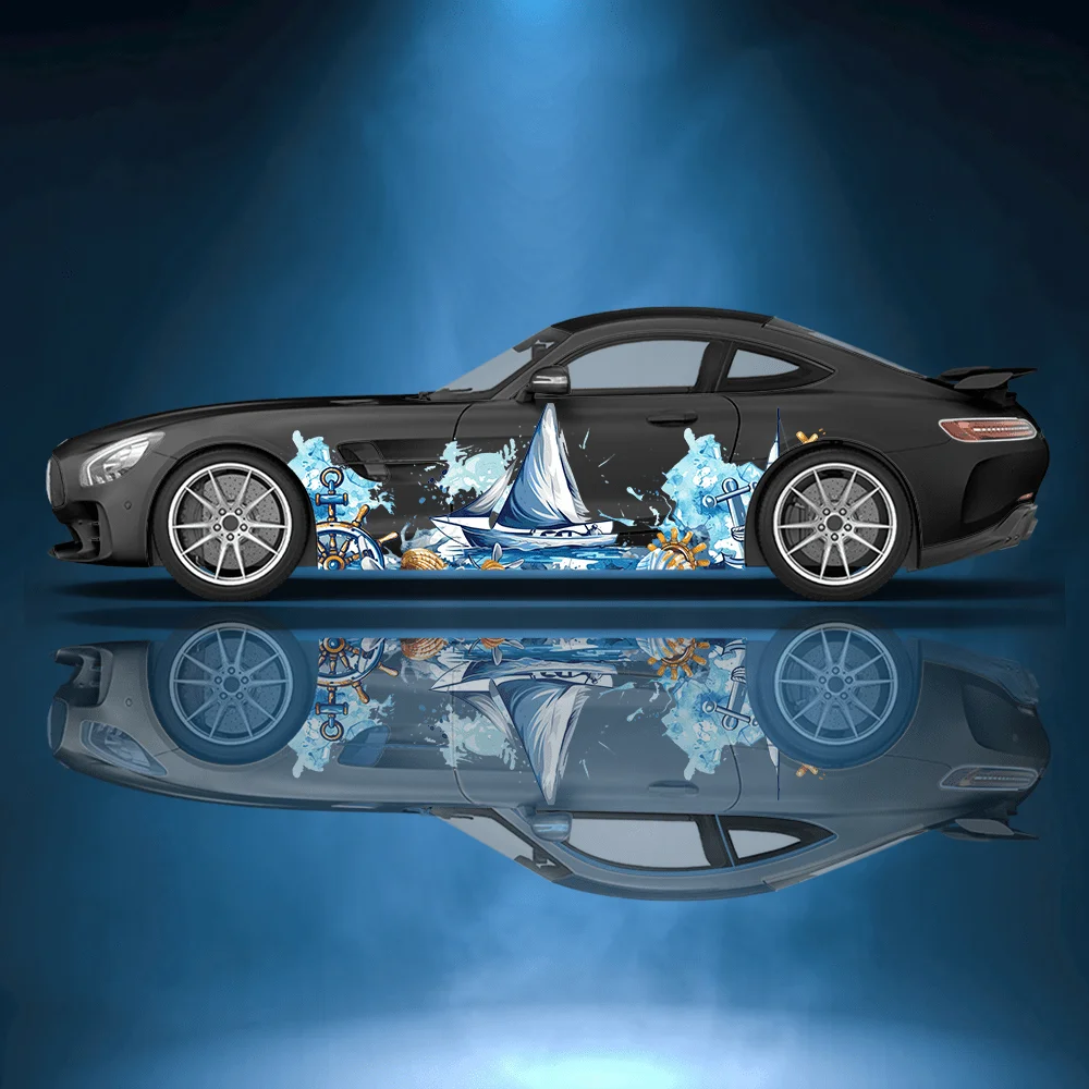 

Парусная лодка, компас, ракушка, автомобильные виниловые наклейки, самоклеящаяся наклейка из ПВХ, подходит для грузовика, внедорожника, украшения, автоаксессуары