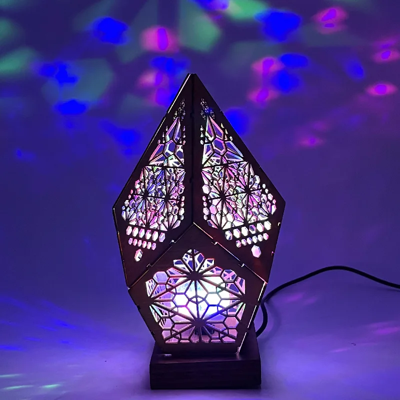 Wooden Night Light Diamond LED Bohemian Starry Sky Lights Polar Star Projection Lamp Multipurpose Colorful Night Light