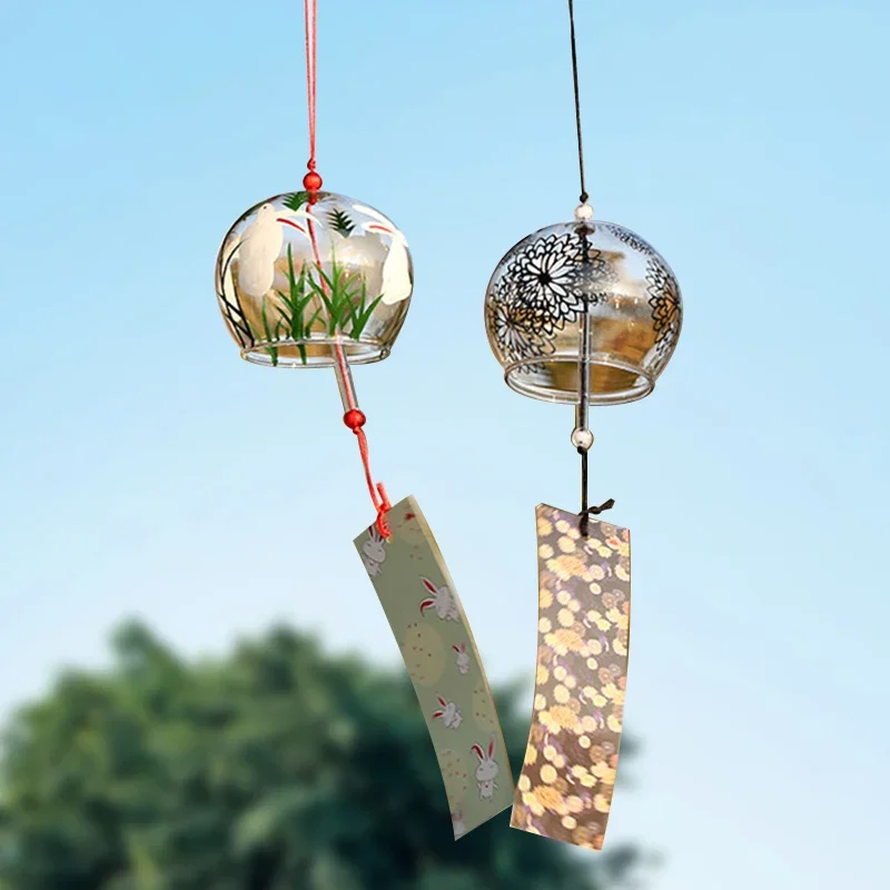 Japanese Sakura Wind Chime Glass Cherry Blossom Wind Chimes Kawaii Room Decor Door Bell for Home Entrance Yard Outdoor Chimes