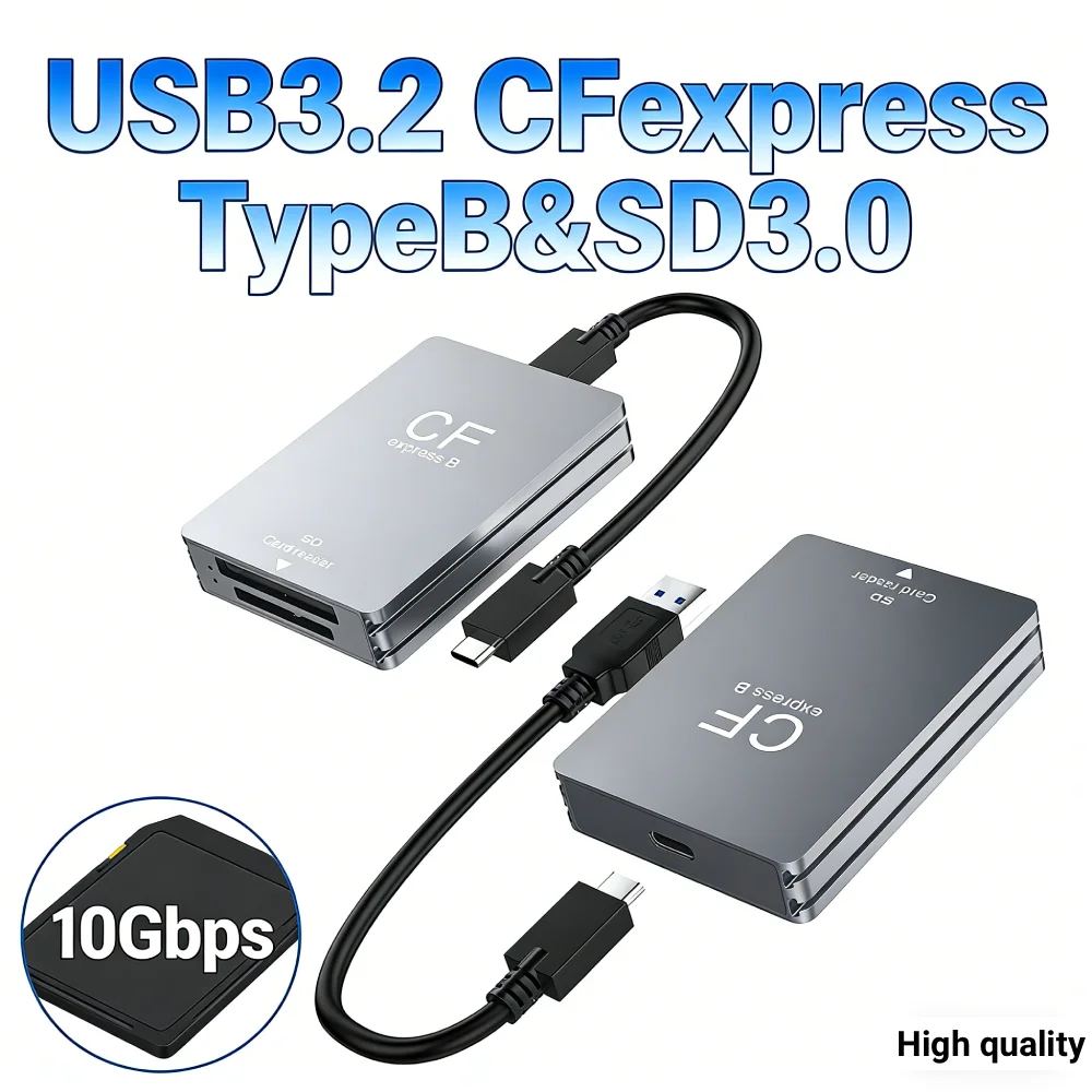 

Устройство чтения карт памяти 2 в 1 CFexpress Type B и SD, адаптер для карт CFexpress, USB 3.2, 10 Гбит/с, с двумя слотами, поддержка Android/Windows/OS для зеркальных камер