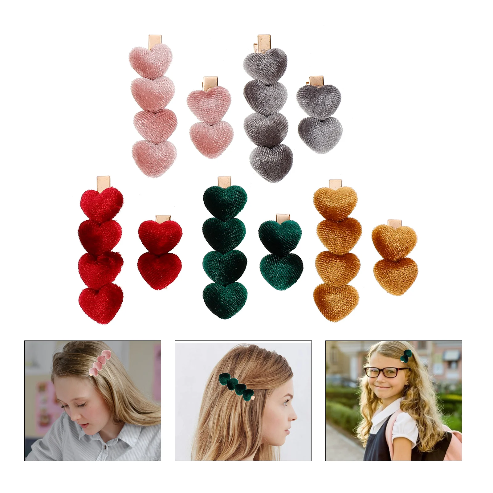 

5 Pairs Love Hairpin Barrettes Women Hairpins Clips Bangs Sweet Flannelette Hearts Child