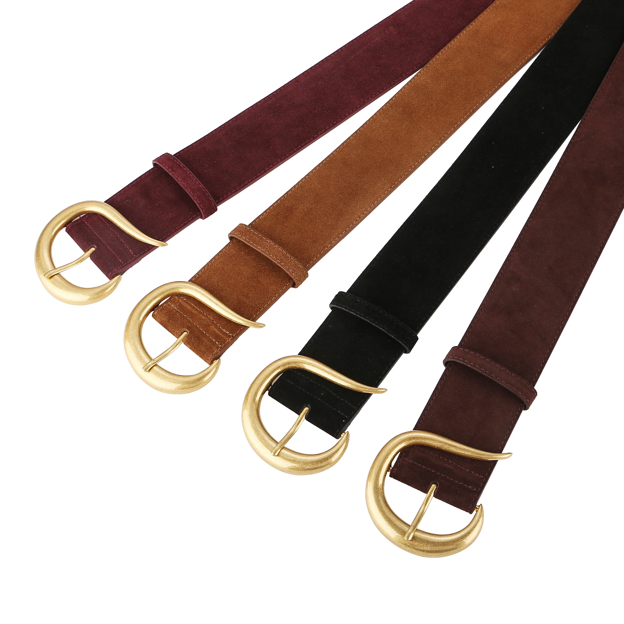 Mode Breite Echtes Leder Frauen Gürtel Design Wildleder Rindsleder Kleid Bündchen Einfache Breite Gürtel Vintage Gold Schnalle Gürtel – Detail 1