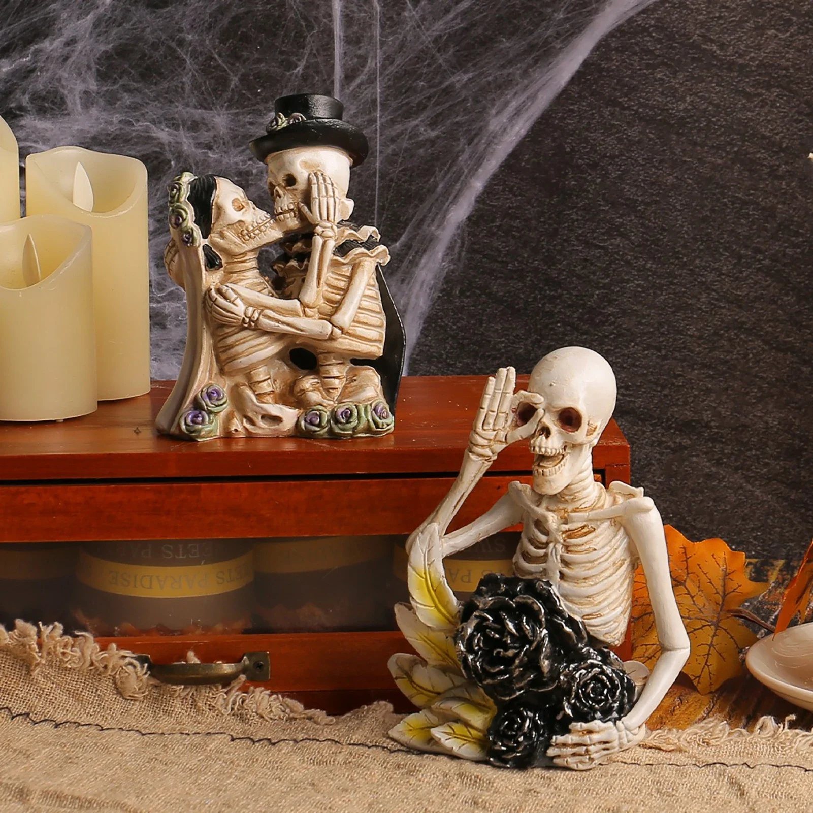Halloween Cartoon Skeleton Figurine Halloween Ornament Resin Crafts Statue Fun Festive Decor 2025