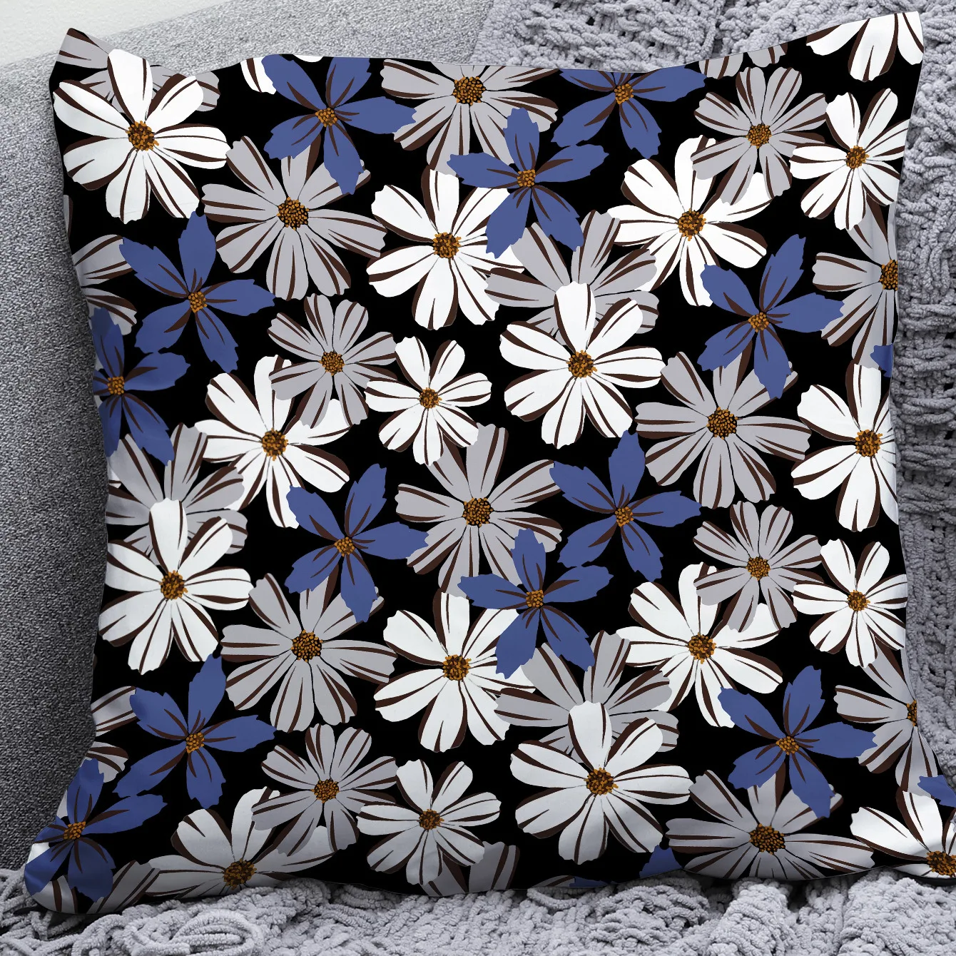 Little Daisy Flower Throw Pillow Cover Colorful Flower Print Home Fabric Sofa Pillow Cover