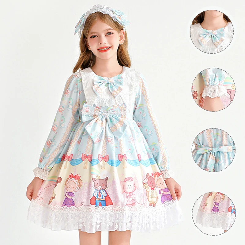 

Children's Day Lolita Long-sleeved Dress Girls Loli Lace Skirt Lolita Idyllic Princess Dress Stage Performance Suit