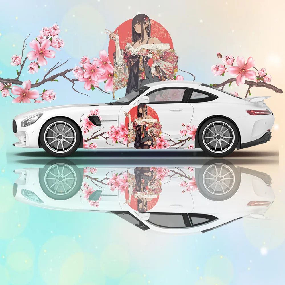 

Beautiful Japanese Girl Flower Car Vinyl Wrap Decal Self-adhesive PVC Sticker Suitable for Truck SUV Decoration Auto Accessories