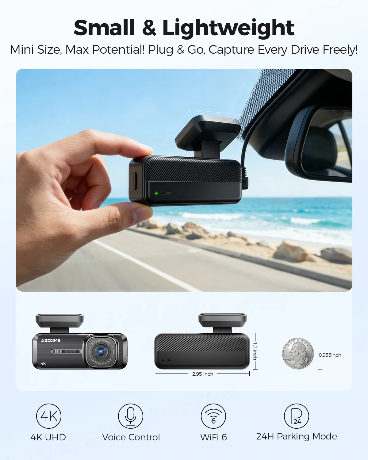 AZDOME 4K Dash Cam M200 Max English Voice Control Car DVR Wi-Fi 6 G-Sensor Dash Camera for Car Night Vision 24H Parking Monitor